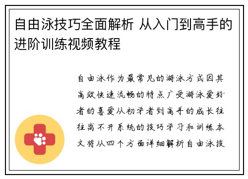 自由泳技巧全面解析 从入门到高手的进阶训练视频教程